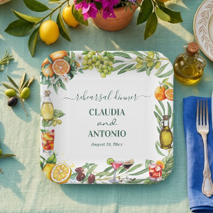 Chic Italian Citrus Wedding Rehearsal Dinner Paper Plates