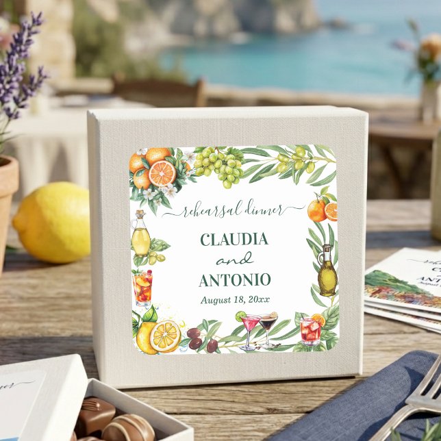 Chic Italian Citrus Wedding Rehearsal Dinner Square Sticker (Creator Uploaded)