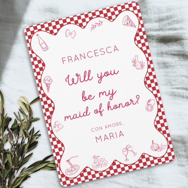 Chic Italian-Themed Fun Maid of Honor Proposal  Note Card (Creator Uploaded)