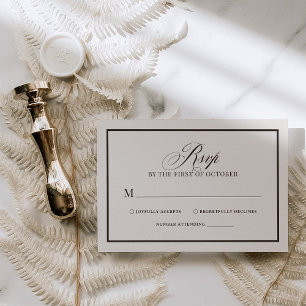 Chic Ivory and Brown Border Luxe Neutral Wedding RSVP Card