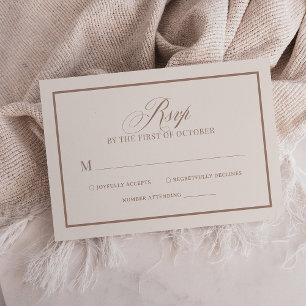 Chic Ivory and Taupe Border   Luxe Neutral Wedding RSVP Card