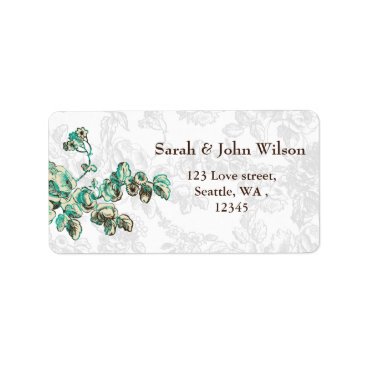 Chic Ivory and Teal Vintage Floral Wedding Label