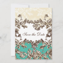 Chic Ivory and Teal Vintage Floral Wedding Save The Date