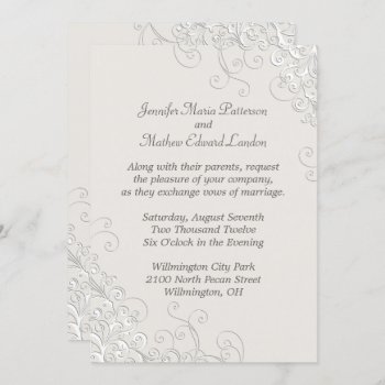 Chic Ivory And White Classic Wedding Invitation by Myweddingday at Zazzle