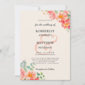 Chic Ivory Coral Pink Watercolor Elegant Wedding Invitation (Front)