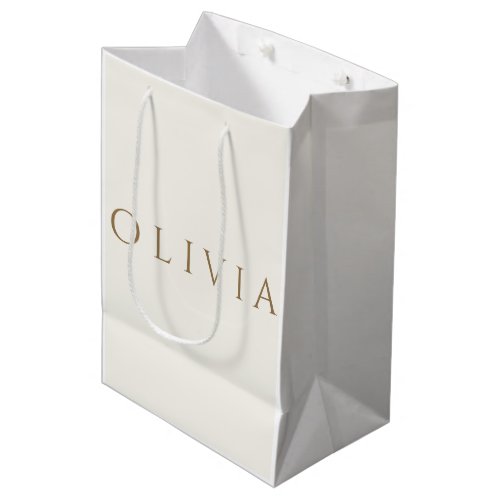 Chic ivory cream  minimalist monogram  medium gift bag