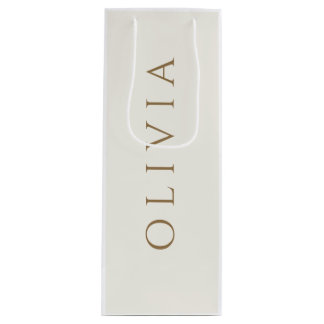 Chic ivory cream minimalist monogram wine gift bag