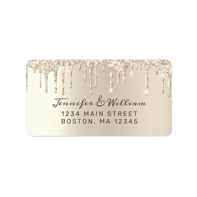 Chic Ivory Dripping Glitter Elegant Script Wedding Label (Front)