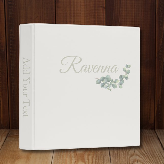 Chic Ivory Eucalyptus Sage Personalized Name 3 Ring Binder (Creator Uploaded)