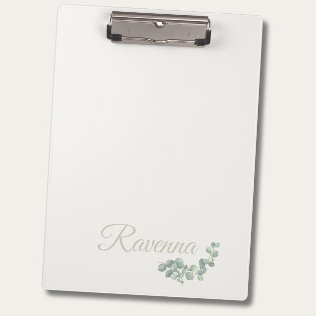 Chic Ivory Eucalyptus Sage Personalized Name Clipboard (Creator Uploaded)