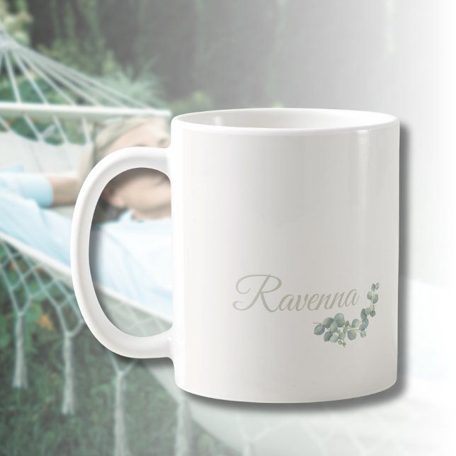 Chic Ivory Eucalyptus Sage Personalized Name Coffee Mug (Creator Uploaded)