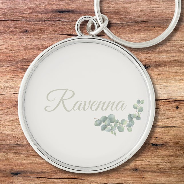 Chic Ivory Eucalyptus Sage Personalized Name Keychain (Creator Uploaded)
