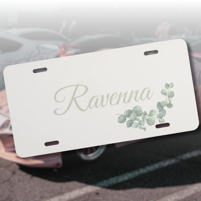 Chic Ivory Eucalyptus Sage Personalized Name License Plate (Creator Uploaded)