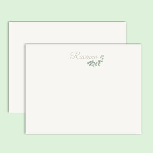 Chic Ivory Eucalyptus Sage Personalized Name Note Card