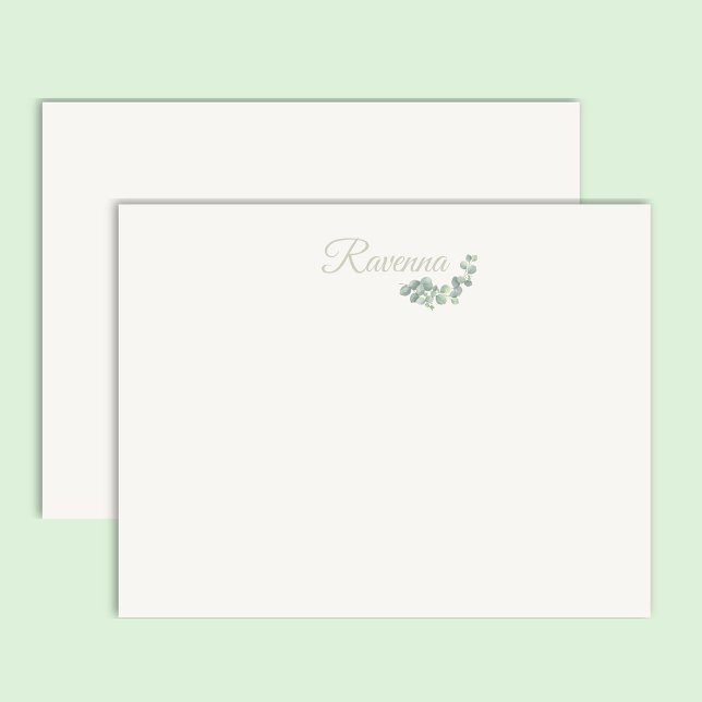 Chic Ivory Eucalyptus Sage Personalized Name Note Card (Creator Uploaded)