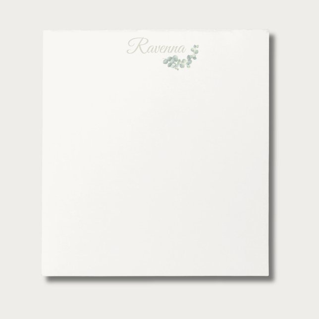 Chic Ivory Eucalyptus Sage Personalized Name Notepad (Creator Uploaded)