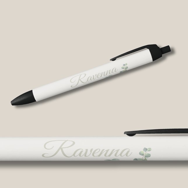 Chic Ivory Eucalyptus Sage Personalized Name Pen (Creator Uploaded)