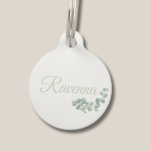 Chic Ivory Eucalyptus Sage Personalized Name Pet ID Tag