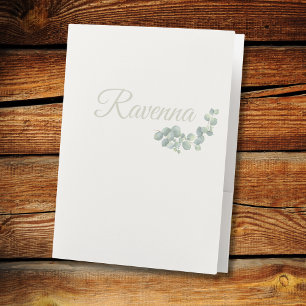 Chic Ivory Eucalyptus Sage Personalized Name Pocket Folder