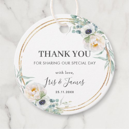 Chic Ivory Floral Peony Greenery Wedding Thank You Favor Tags
