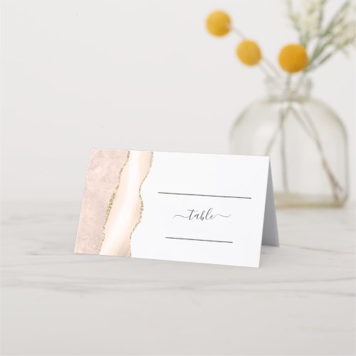 Chic Ivory Gold Agate Wedding Table Place Card