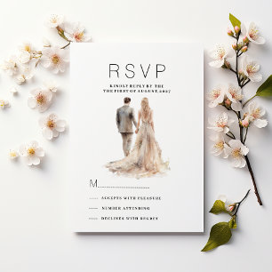Chic ivory gold gray floral couple photo RSVP Invitation