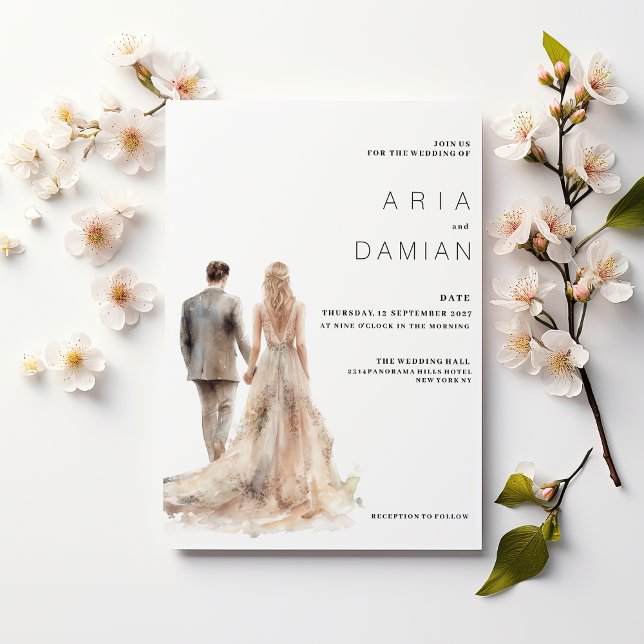 Chic ivory gold gray floral couple photo Wedding  Invitation (Chic ivory gold gray floral couple photo Wedding )