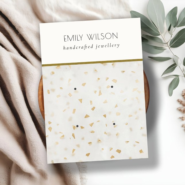 Chic Ivory Gold Terrazzo Marble Texture 2 Earring Business Card (Creator Uploaded)