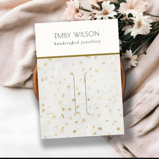 Chic Ivory Gold Terrazzo Texture Hairpin Display Business Card (Creator Uploaded)