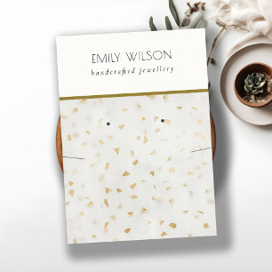 Chic Ivory Gold Terrazzo Texture Necklace Earring Business Card