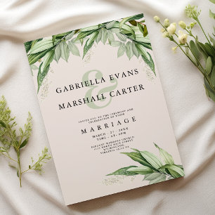 Chic ivory green foliage floral ampersand wedding invitation
