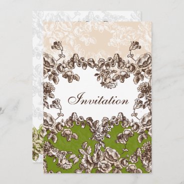 Chic Ivory Green Vintage Floral Wedding Invitation