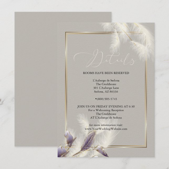 Chic Ivory  Pampas Grass Amethyst Anthurium Invitation (Front/Back)