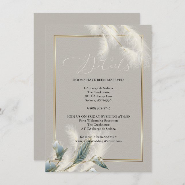 Chic Ivory Pampas Grass Teal Anthurium Invitation (Front/Back)