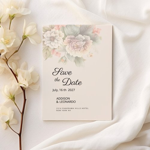 Chic Ivory pink blue summer floral Save the Date  Invitation