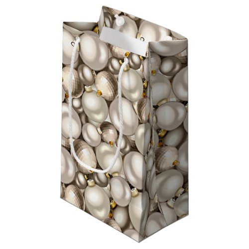 Chic Ivory Silver Gold Baubles Ornaments Pattern Small Gift Bag