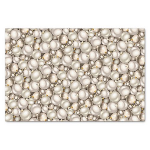 Chic Ivory Silver Gold Baubles Ornaments Pattern Tissue Paper