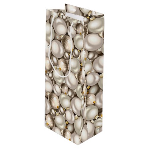 Chic Ivory Silver Gold Baubles Ornaments Pattern Wine Gift Bag