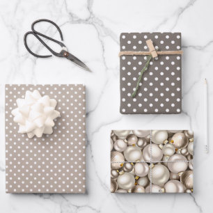 Chic Ivory Silver Gold Baubles Ornaments Pattern Wrapping Paper Sheets