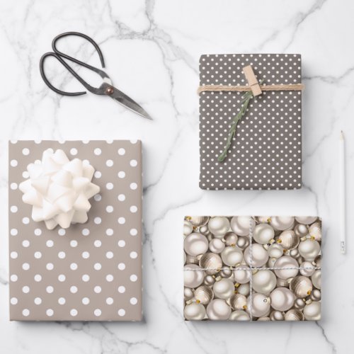 Chic Ivory Silver Gold Baubles Ornaments Pattern Wrapping Paper Sheets