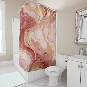 Chic Ivory, Terracotta, and Gold Marbleized Shower Curtain