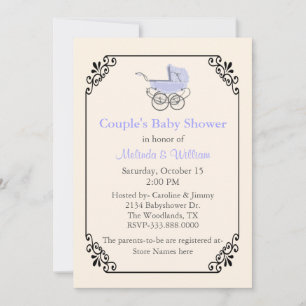 Chic Ivory Vintage Style Couple's Baby Shower Invitation