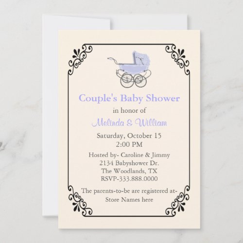 Chic Ivory Vintage Style Couples Baby Shower Invitation