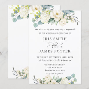 Chic Ivory White Floral Greenery Wedding Invitation