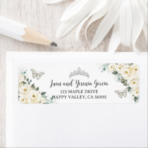 Chic Ivory White Floral Quinceanera Return Address Label