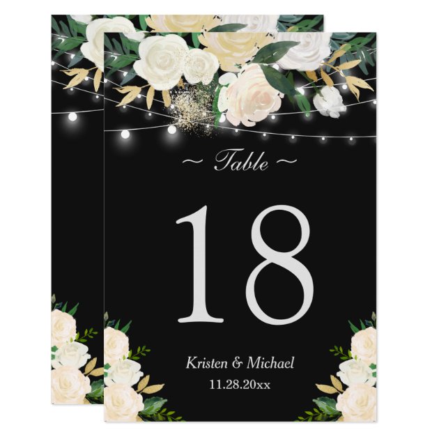Chic Ivory White Floral String Lights Table Number