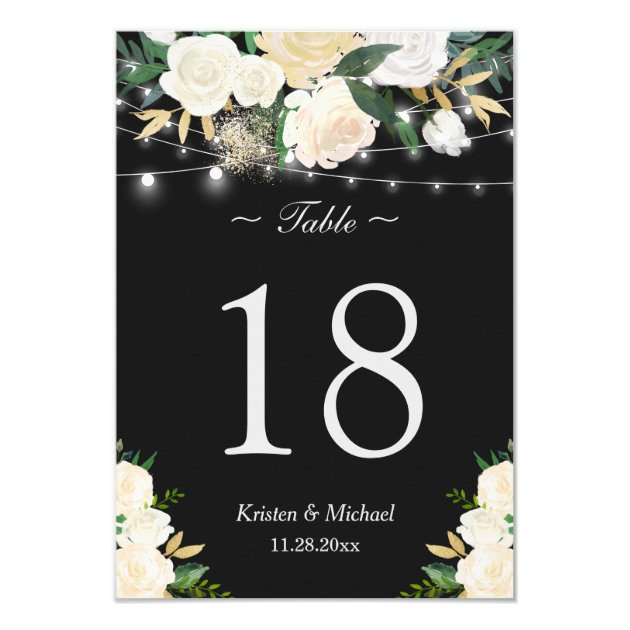 Chic Ivory White Floral String Lights Table Number