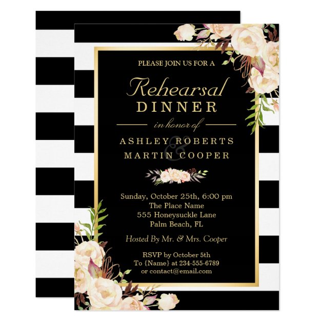 Chic Ivory White Flowers Wedding Rehearsal Dinner Invitation