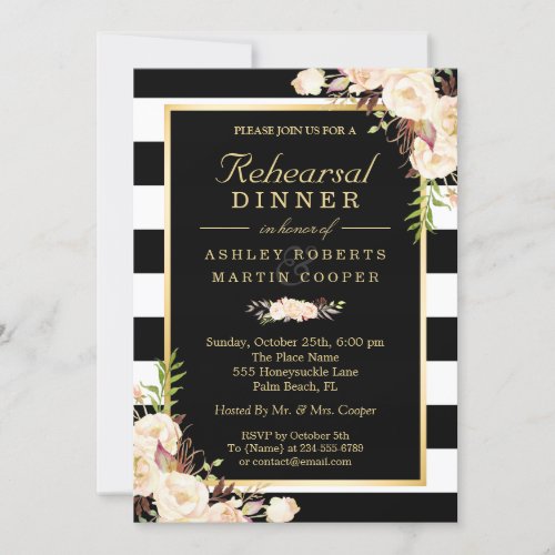 Chic Ivory White Flowers Wedding Rehearsal Dinner Card