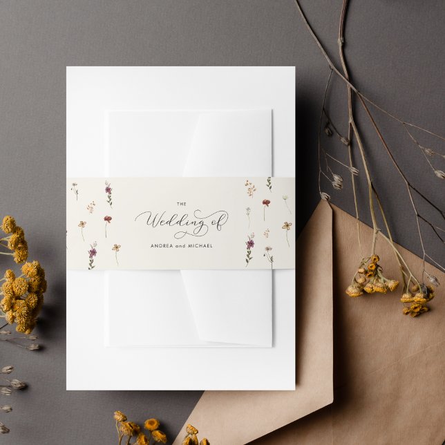 Chic Ivory Wildflowers Fall Autumn the Wedding of Invitation Belly Band (Creator Uploaded)